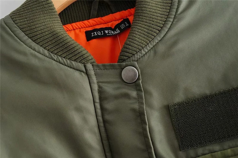 Women's Cropped Utility Bomber Jacket featuring Patch Pockets and Zip Sleeves