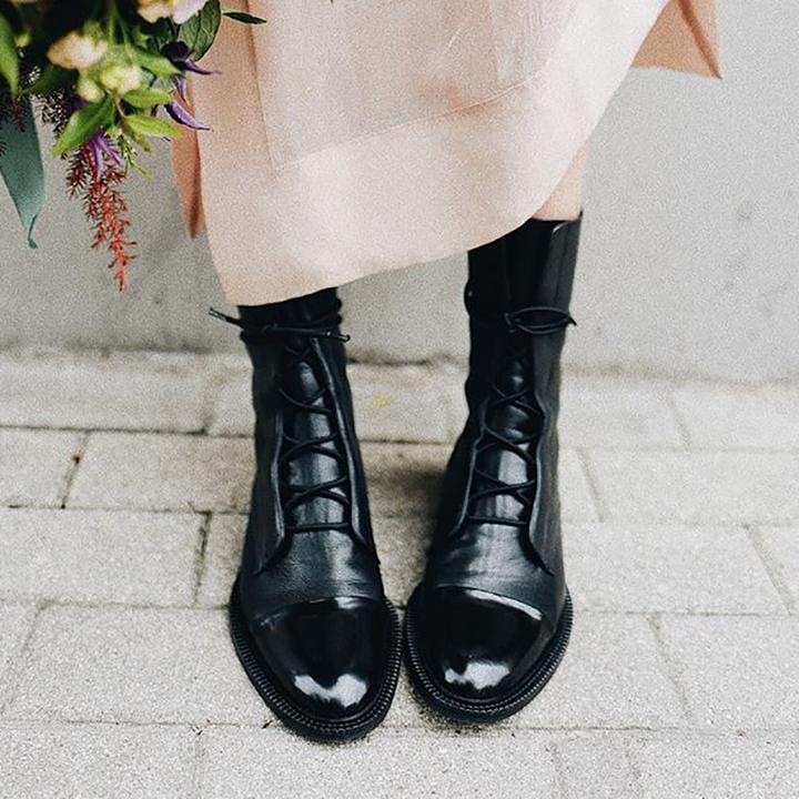 Elegant Mid-Calf Lace-Up Boots for Women with Low Heel