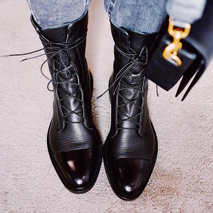 Elegant Mid-Calf Lace-Up Boots for Women with Low Heel