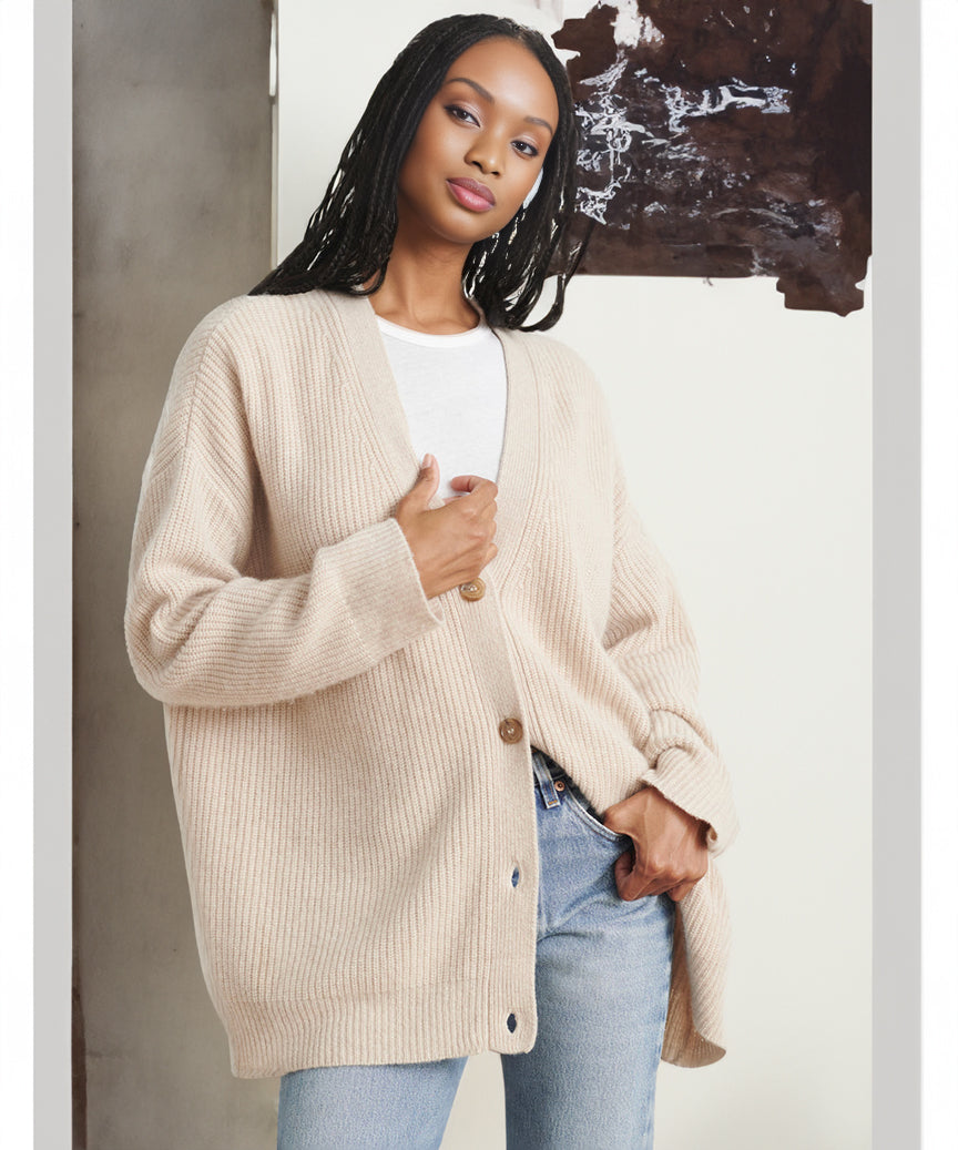 Cozy Ribbed Knit Oversized Button Cardigan for Women