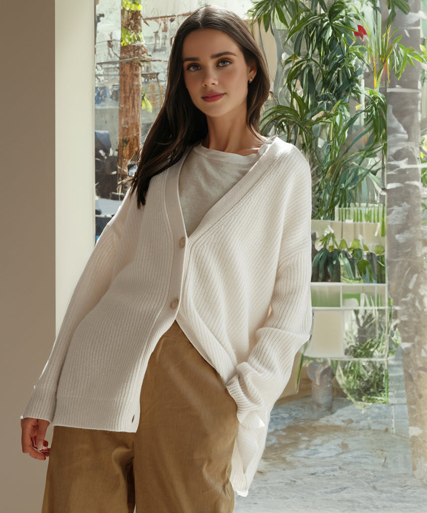 Cozy Ribbed Knit Oversized Button Cardigan for Women