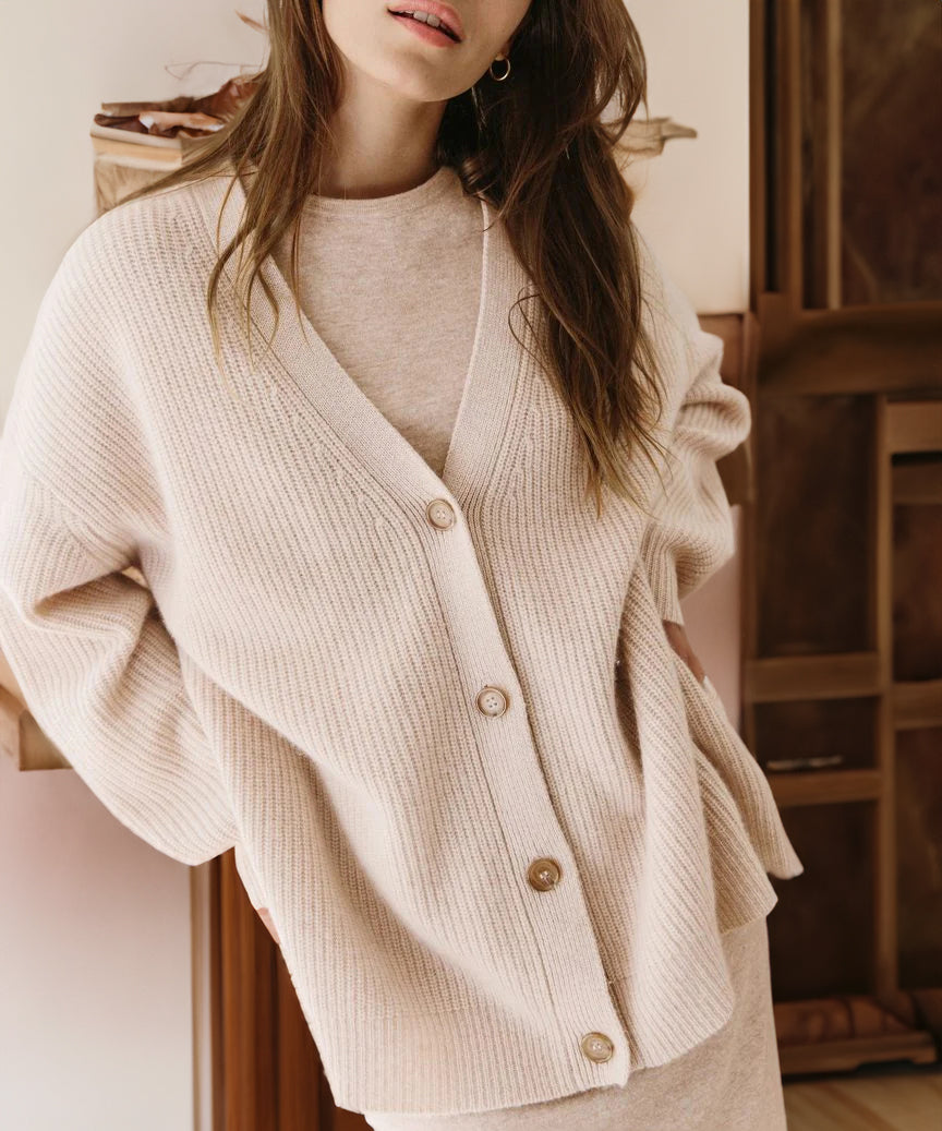 Cozy Ribbed Knit Oversized Button Cardigan for Women