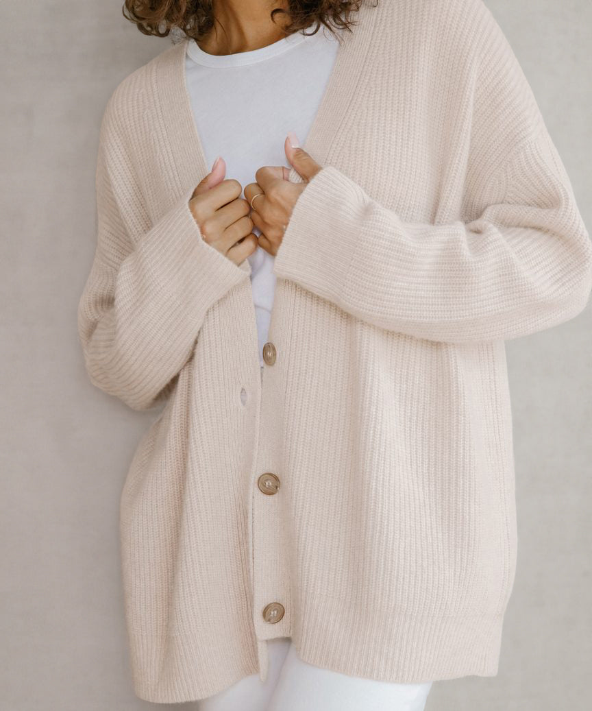 Cozy Ribbed Knit Oversized Button Cardigan for Women