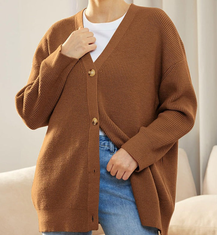 Cozy Ribbed Knit Oversized Button Cardigan for Women