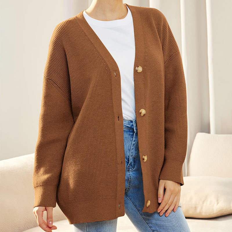 Cozy Ribbed Knit Oversized Button Cardigan for Women
