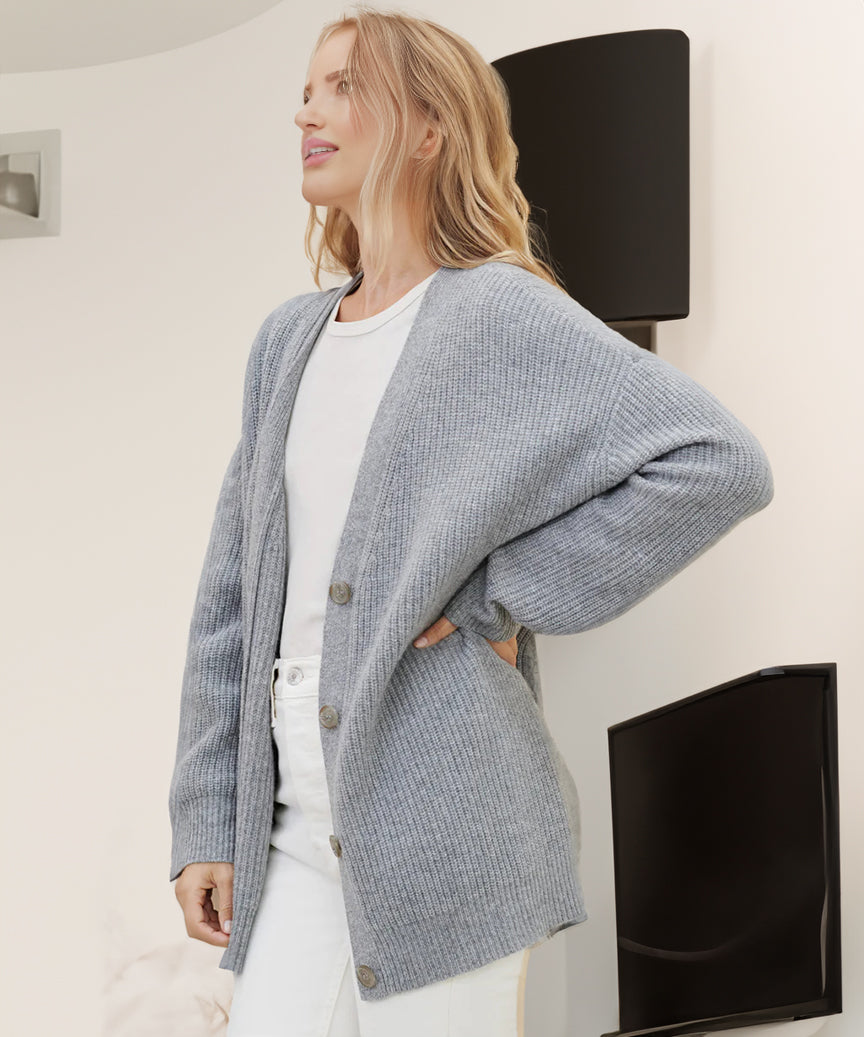 Cozy Ribbed Knit Oversized Button Cardigan for Women