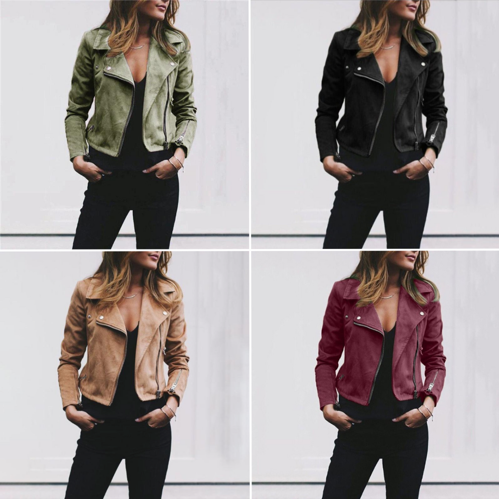 Asymmetrical Zip Women's Leather Jacket with Lapel Collar