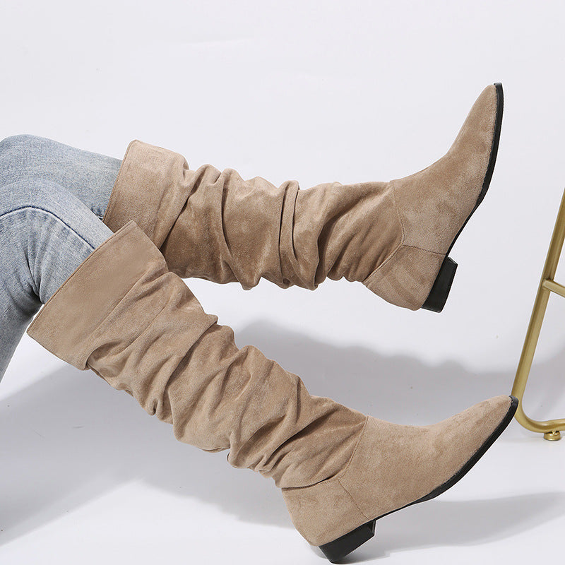 Pointed Toe Flat Sole Knee High Boots for Women