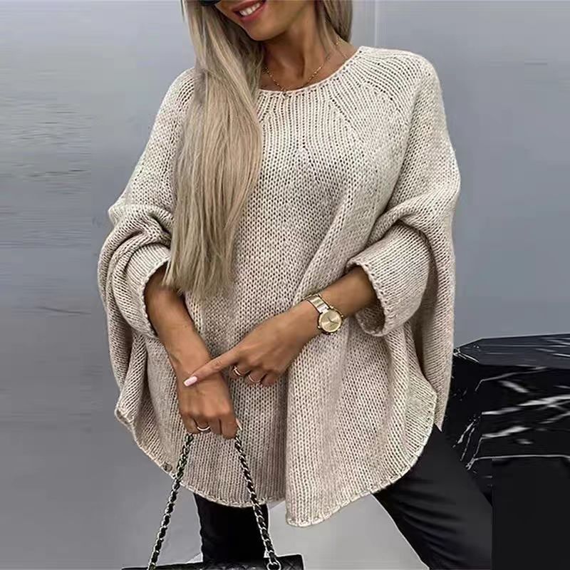 Relaxed Fit Oversized Knit Sweater for Women with Batwing Sleeves