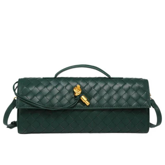 Women's Woven Shoulder Bag with Top Handle and Flap Closure