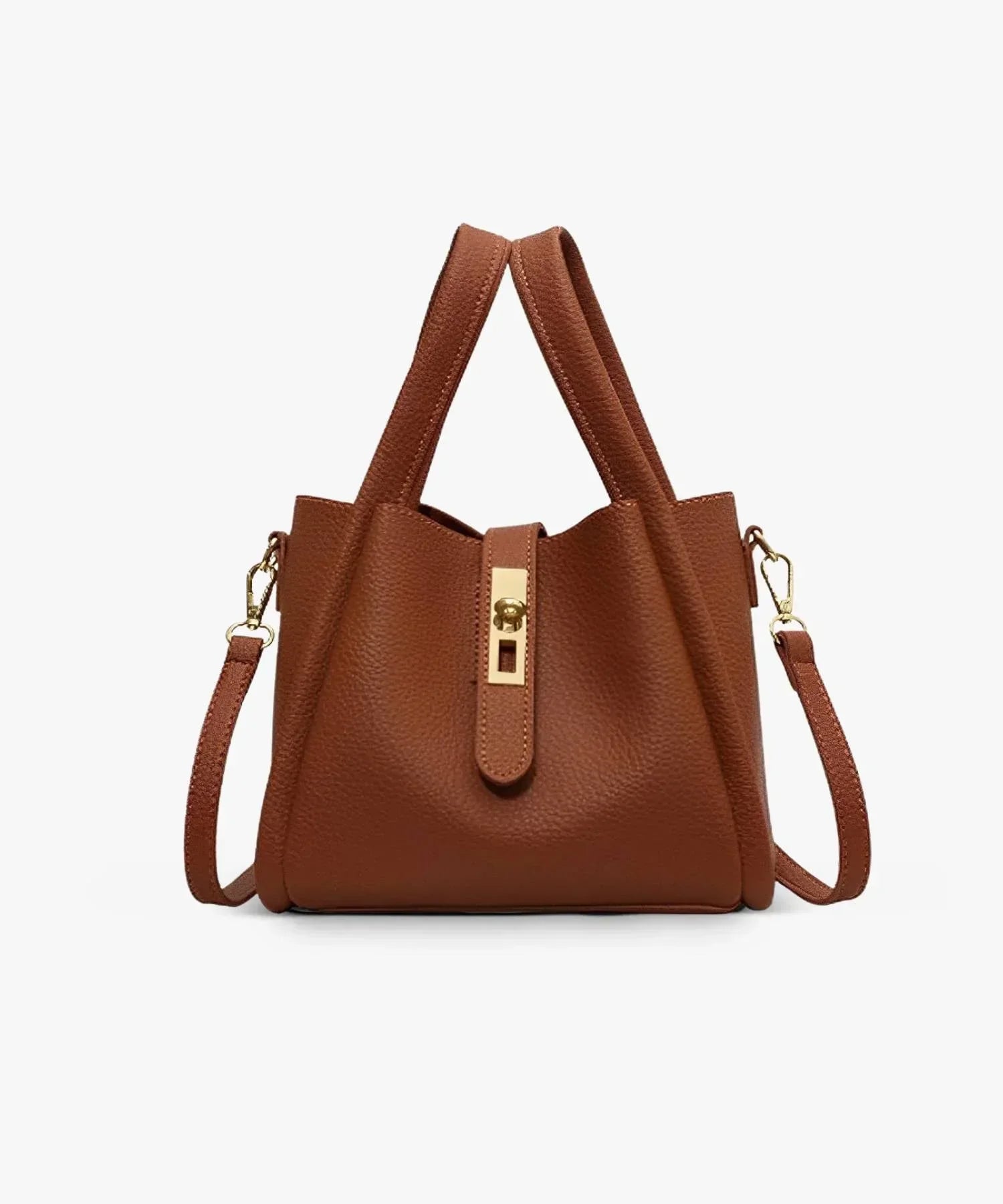 Women's Structured Handbag Featuring Top Handles and Gold Accents