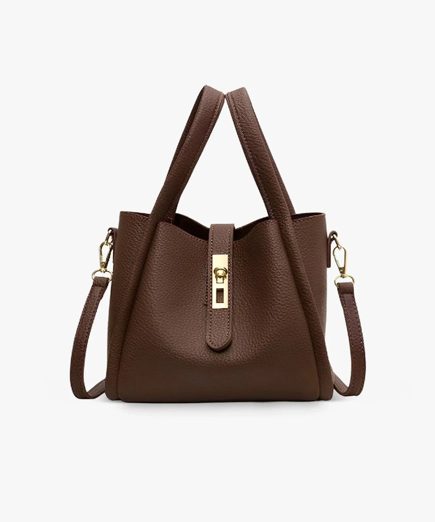 Women's Structured Handbag Featuring Top Handles and Gold Accents