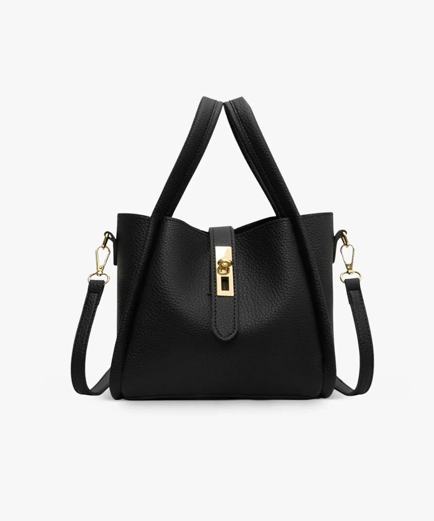 Women's Structured Handbag Featuring Top Handles and Gold Accents