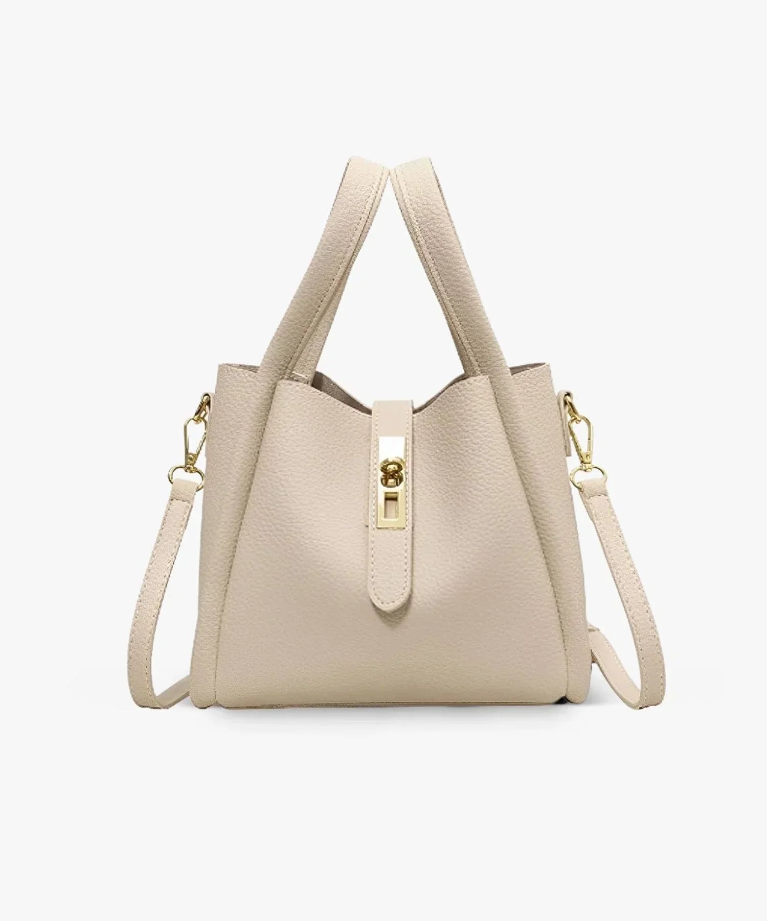 Women's Structured Handbag Featuring Top Handles and Gold Accents