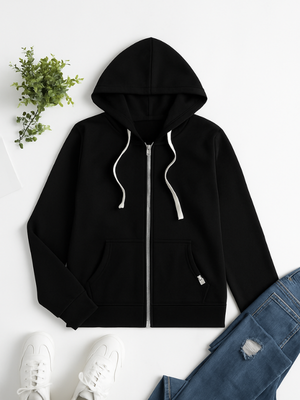 Women's Casual Zip Hoodie with Adjustable Drawstring