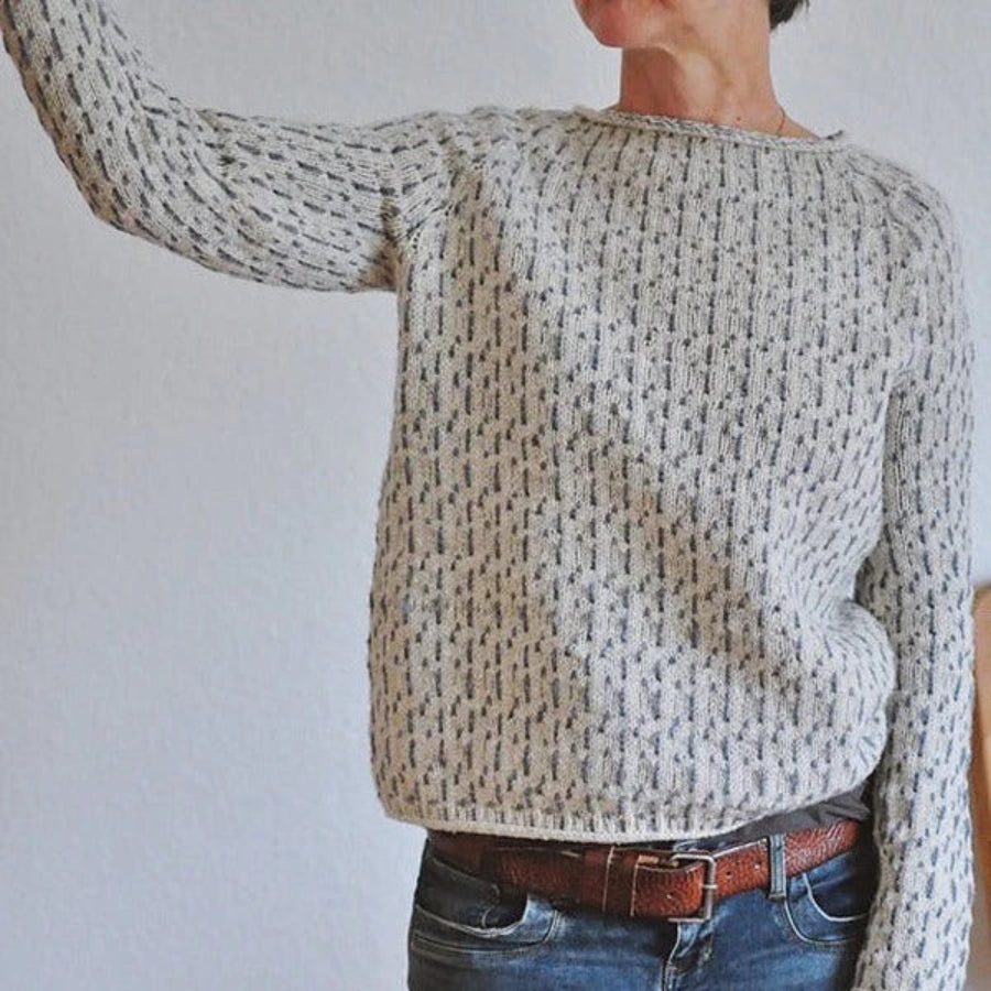 Textured Knit Jumper for Women with Round Neck and Ribbed Hem and Cuffs