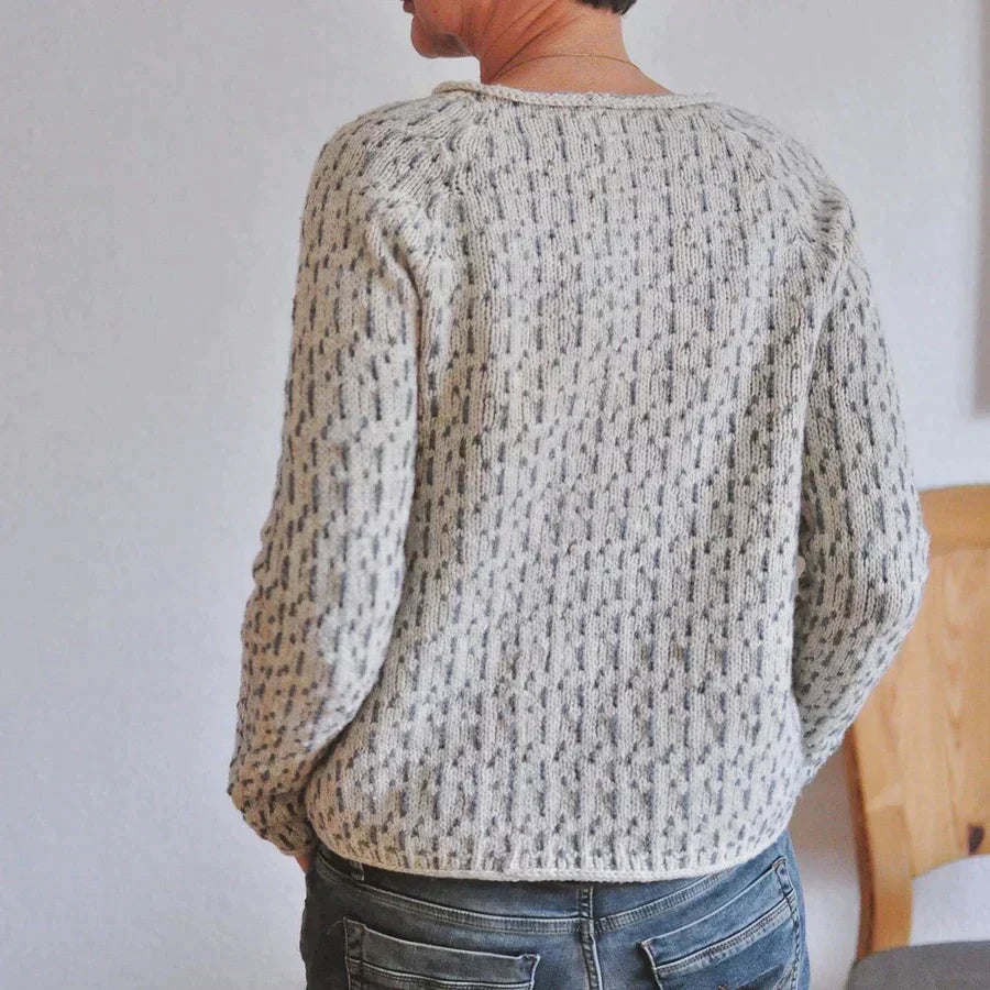 Textured Knit Jumper for Women with Round Neck and Ribbed Hem and Cuffs