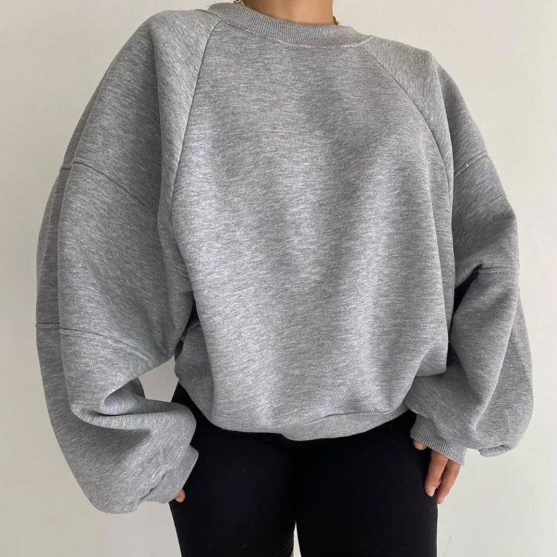 Women's Relaxed Fit Sweater with Round Neck and Long Balloon Sleeves