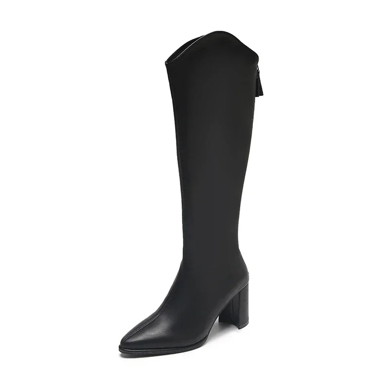 Women's Knee-High Boots featuring Side Zipper and Block Heel