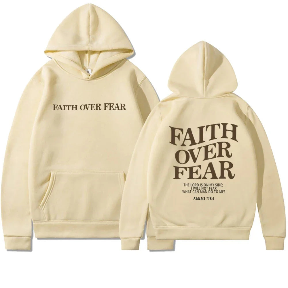 Faith Over Fear Bible Verse Printed Oversized Hoodie for Women