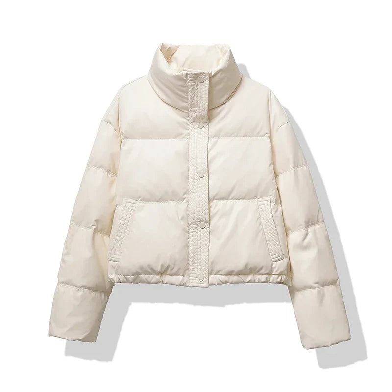 Women's Quilted Puffer Jacket with Mock Neck and Short Style
