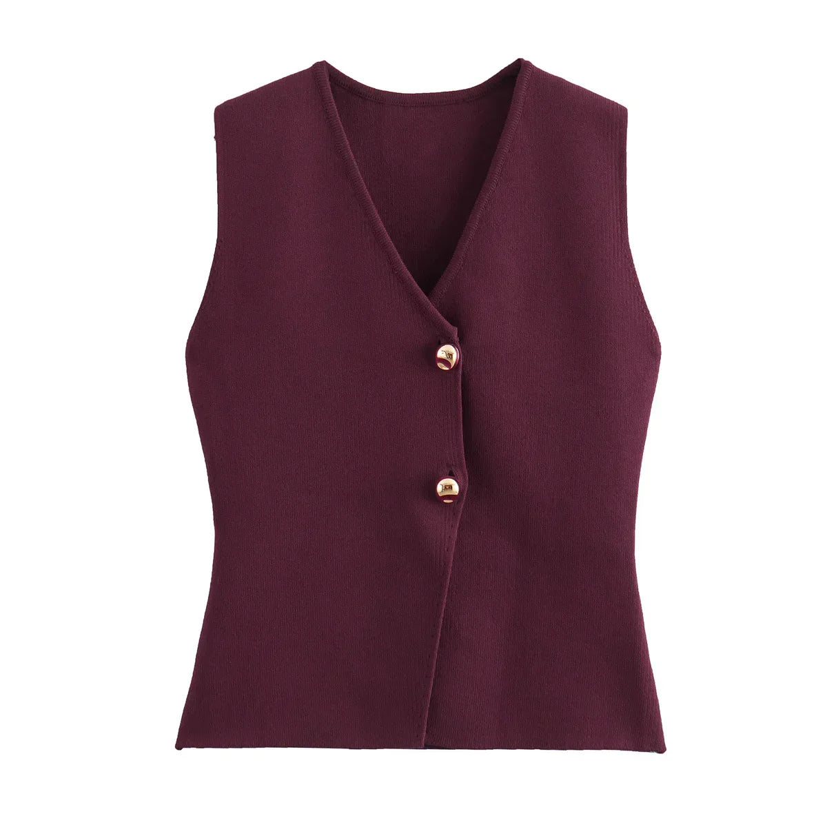 Women's Sleeveless Knitted Vest Top with Button-Front Closure