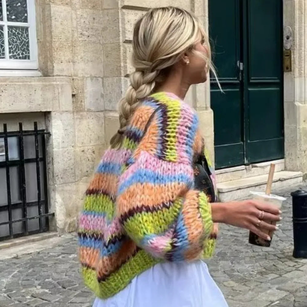 Open Front Design Chunky Knit Cardigan for Women in Vibrant Colors