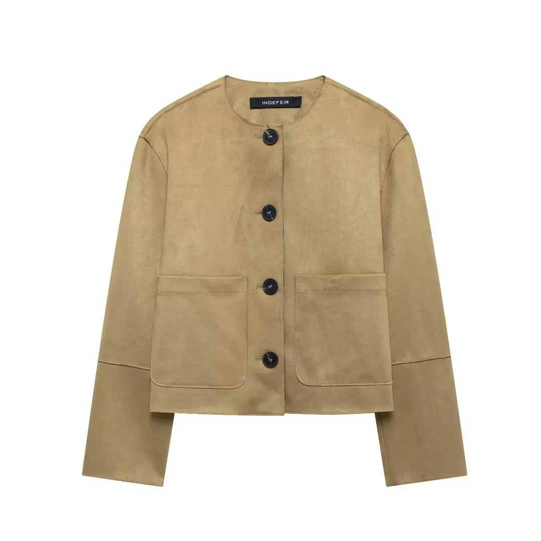 Minimalist Button-Up Women's Varsity Bomber Jacket