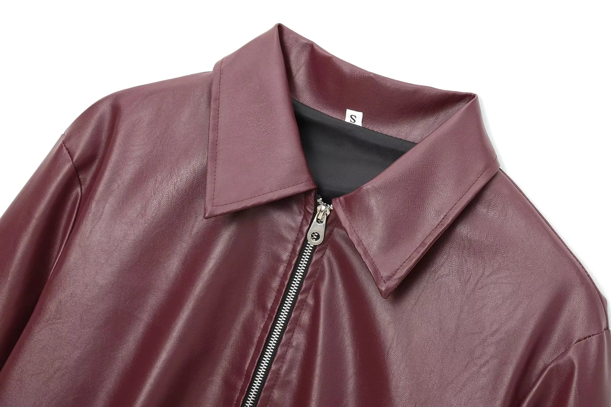 Women's Zipper Front Leather Jacket with Classic Lapel Collar