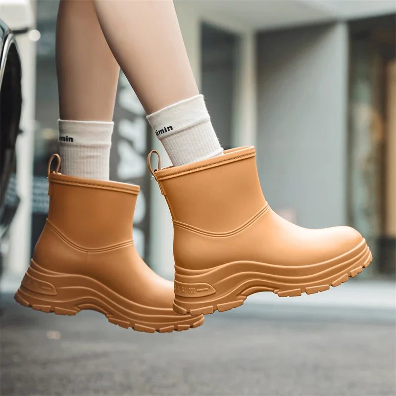 Women's Mid-Calf Waterproof Boots with Slip-Resistant Thick Sole