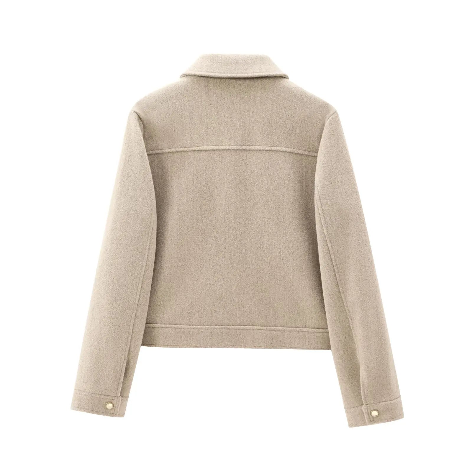Women's Zip-Front Bomber Jacket with Short Lapels and Flap Pockets