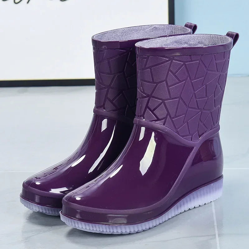 Women's Waterproof Mid-Calf Rain Boots with Lightweight Non-Slip Sole