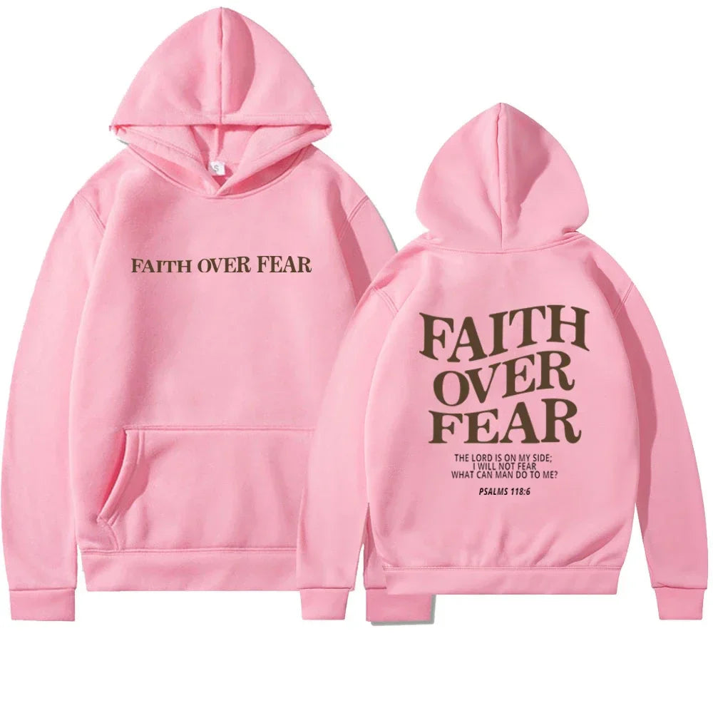 Faith Over Fear Bible Verse Printed Oversized Hoodie for Women