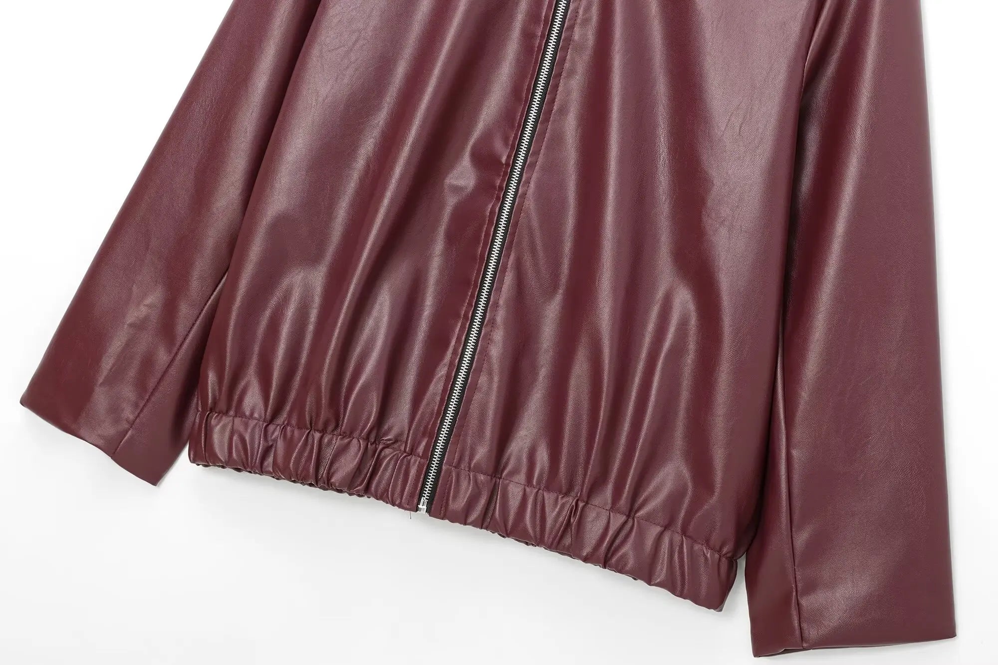 Women's Zipper Front Leather Jacket with Classic Lapel Collar