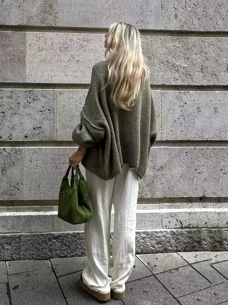 Lapel Bat Sleeve Cardigan for Women with Metal Button Accents