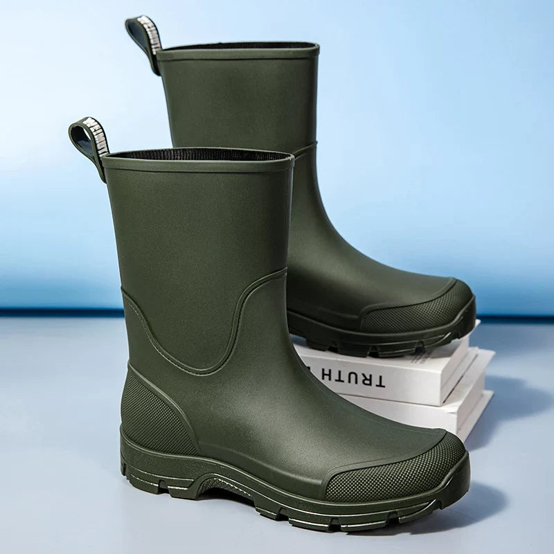 Women's Mid-Calf Waterproof Boots with Non-Slip Sole and Easy Pull Tab