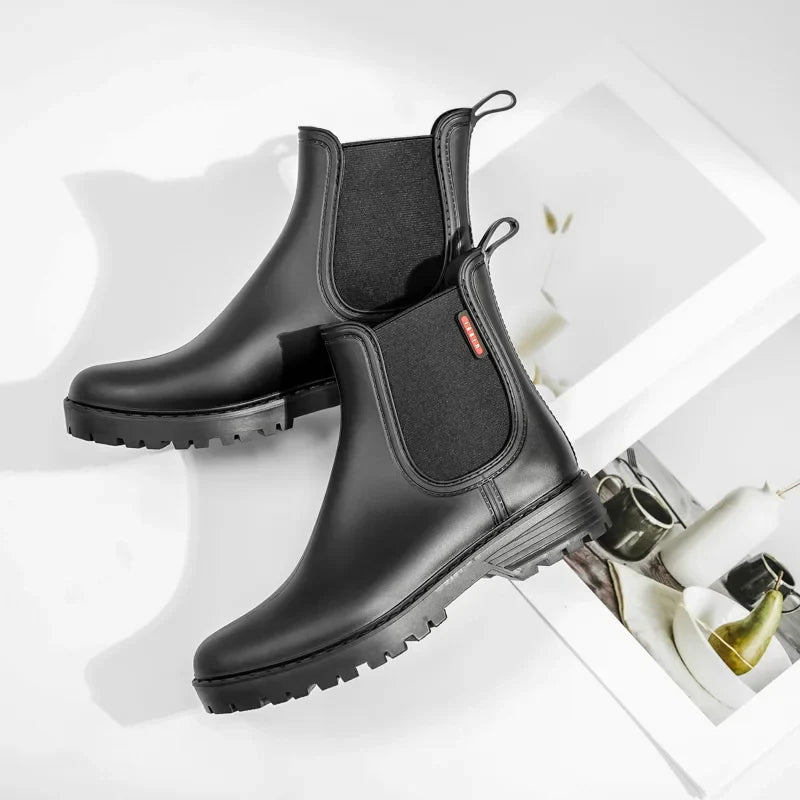Women's Waterproof Chelsea Rain Boots with Non-Slip Rubber Sole