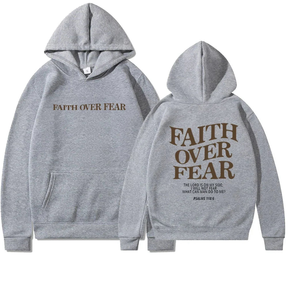 Faith Over Fear Bible Verse Printed Oversized Hoodie for Women