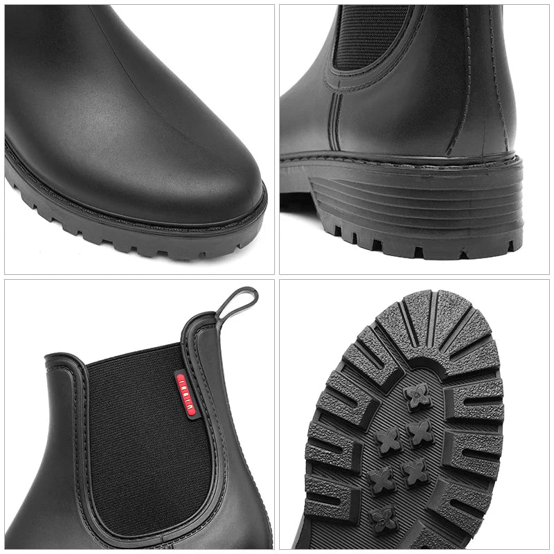 Women's Waterproof Chelsea Rain Boots with Non-Slip Rubber Sole