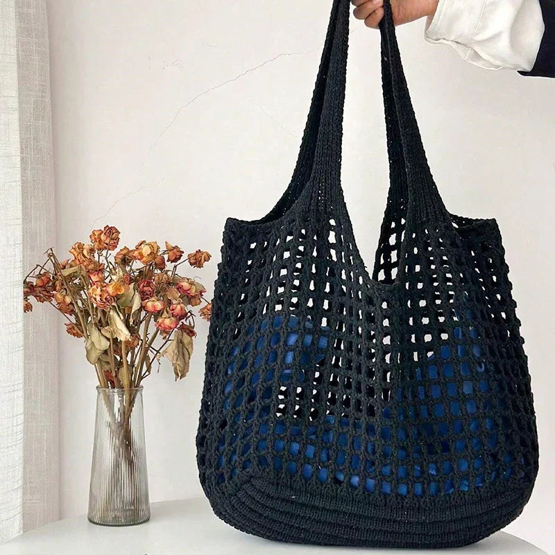 Large Capacity Women's Hollow Knit Crochet Tote Bag
