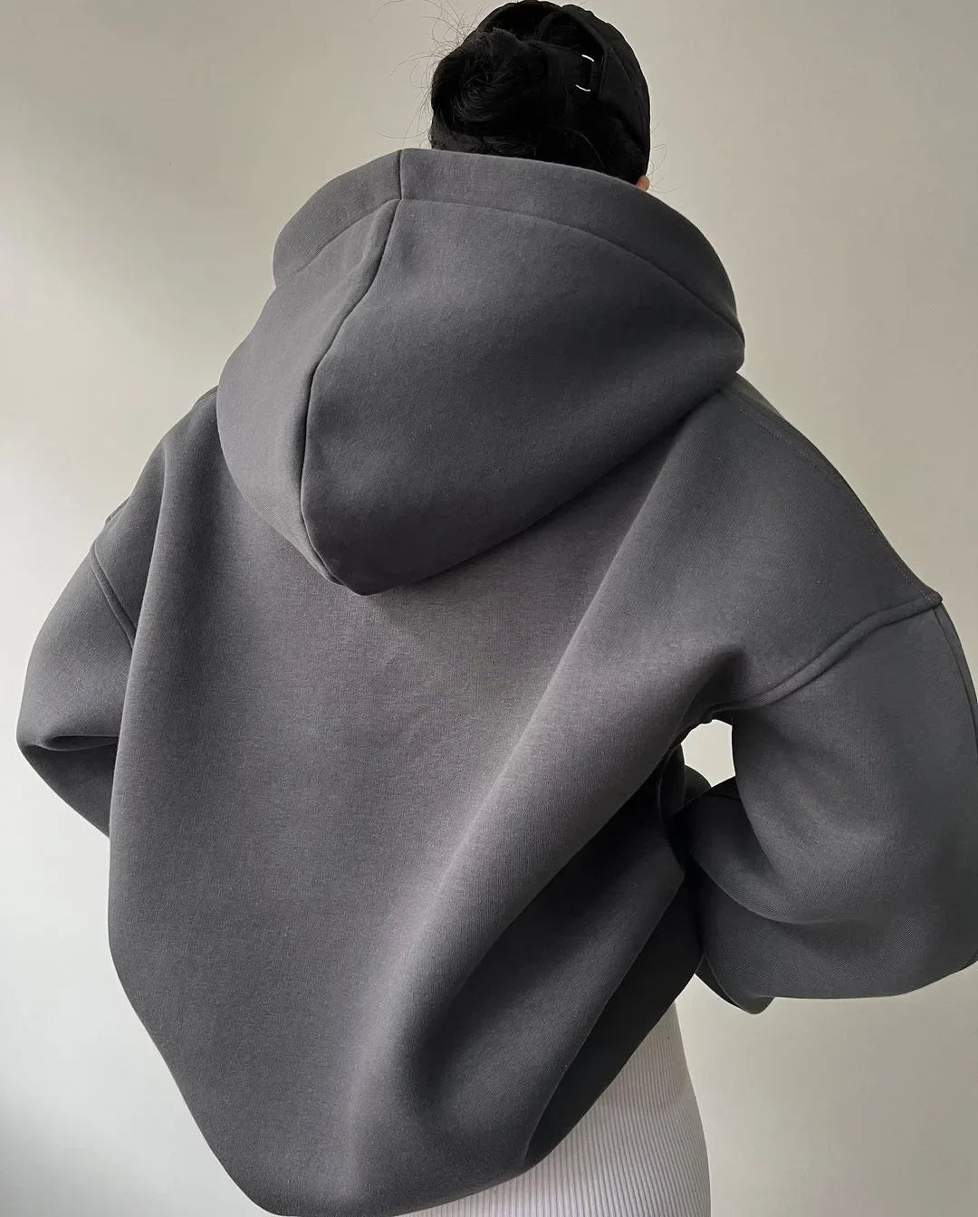 Women's Loose-Fit Pullover Hoodie Featuring an Open V-Neck Collar