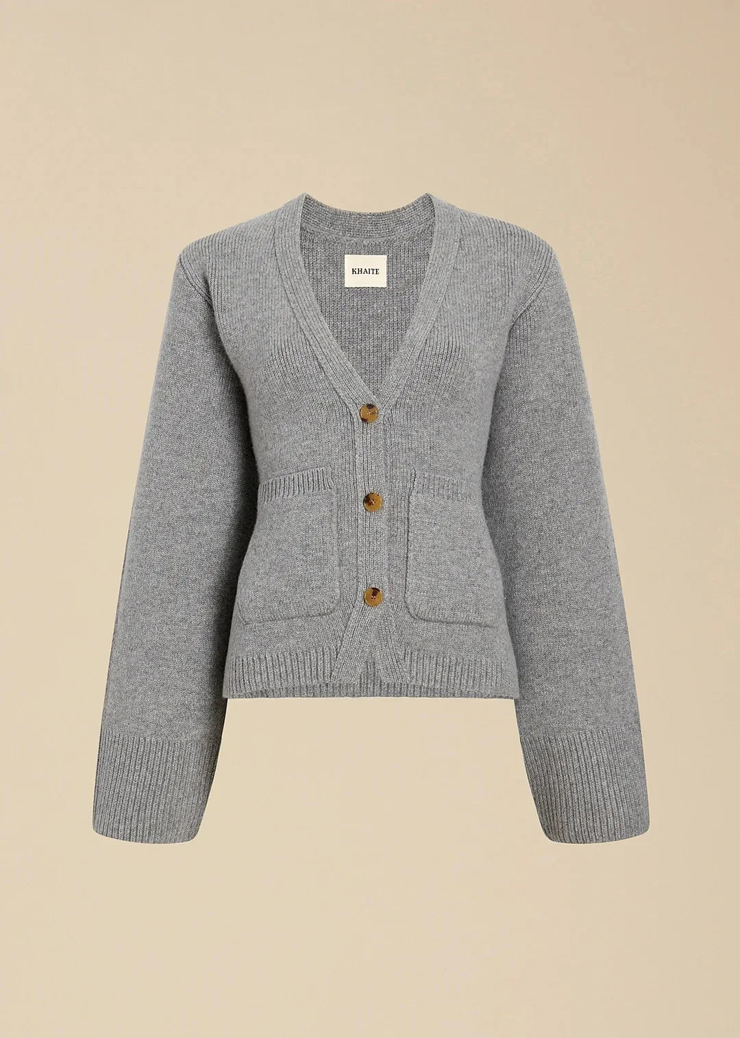V-Neck Button-Up Cardigan for Women with Ribbed Hem and Patch Pockets
