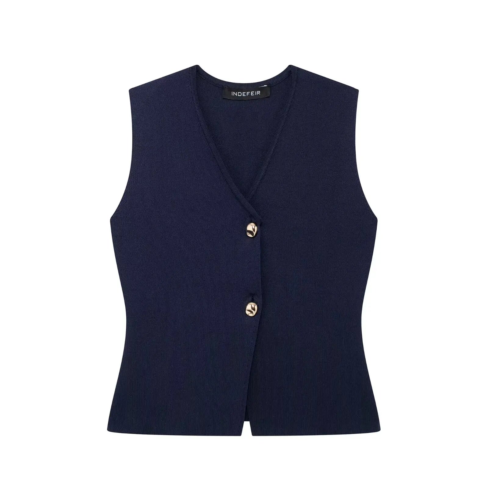 Women's Sleeveless Knitted Vest Top with Button-Front Closure