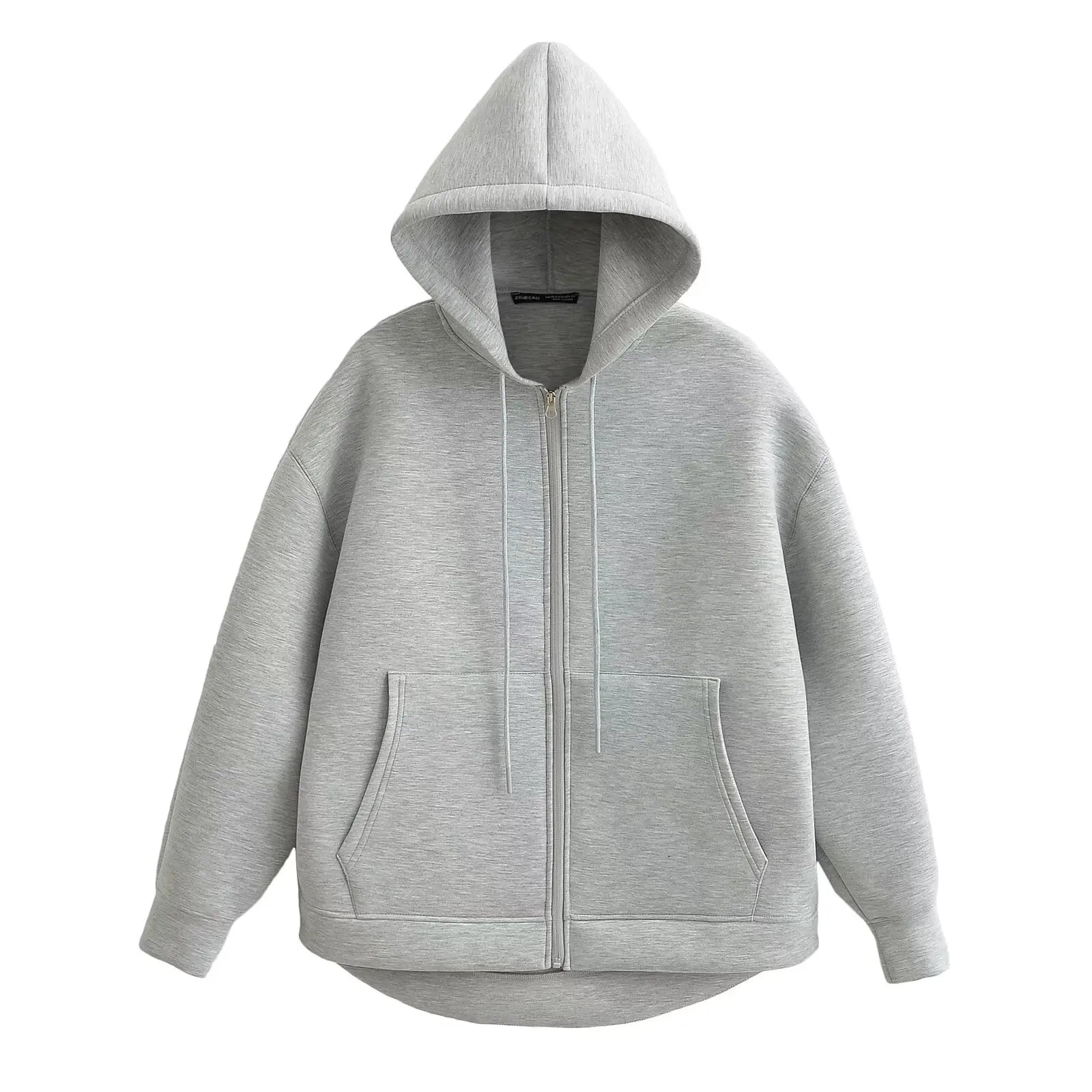 Women's Loose-Fit Zip-Up Hoodie with Drawstring Hood and Pockets