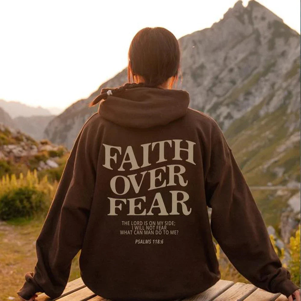 Faith Over Fear Bible Verse Printed Oversized Hoodie for Women
