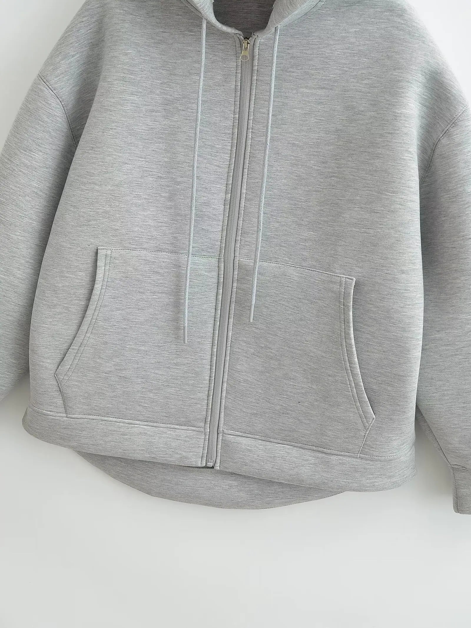 Women's Loose-Fit Zip-Up Hoodie with Drawstring Hood and Pockets