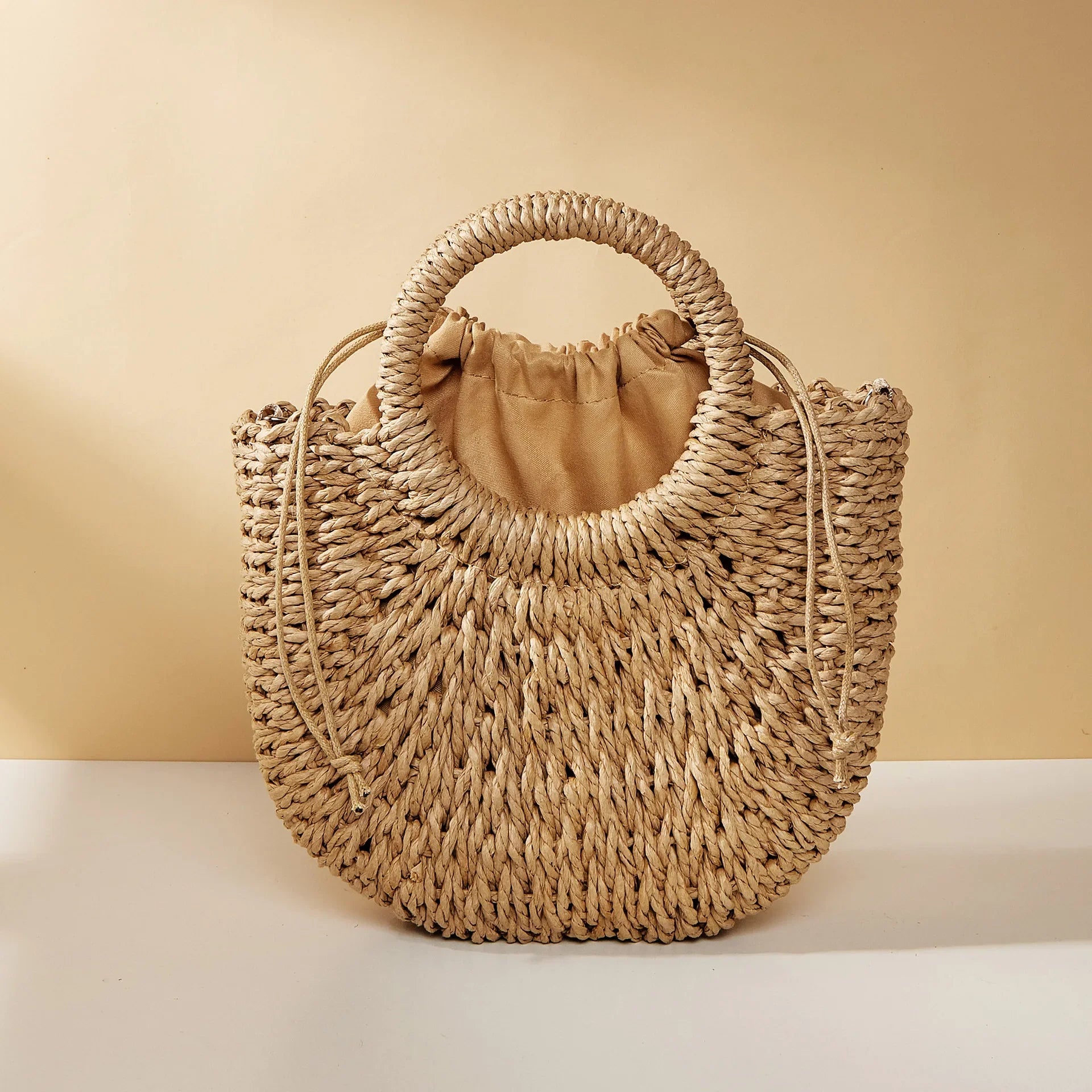 Half-Moon Shaped Women's Straw Crossbody Bag with Top Handles