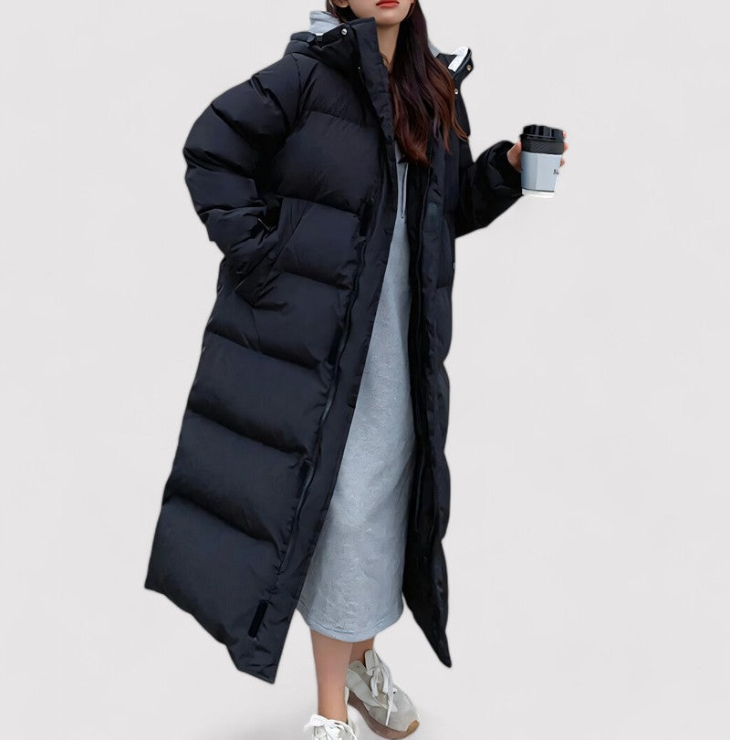 Women's Long Black Waterproof Hooded Puffer Coat