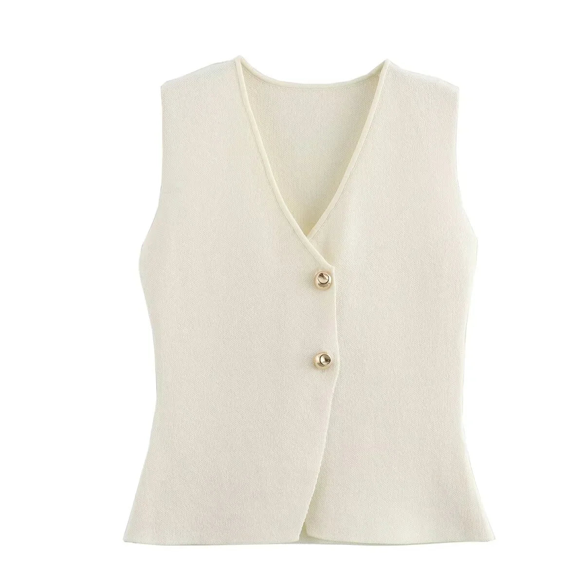 Women's Sleeveless Knitted Vest Top with Button-Front Closure