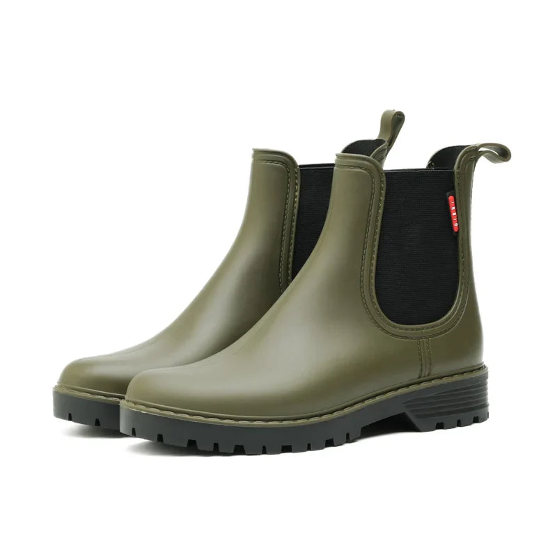 Women's Waterproof Chelsea Rain Boots with Non-Slip Rubber Sole